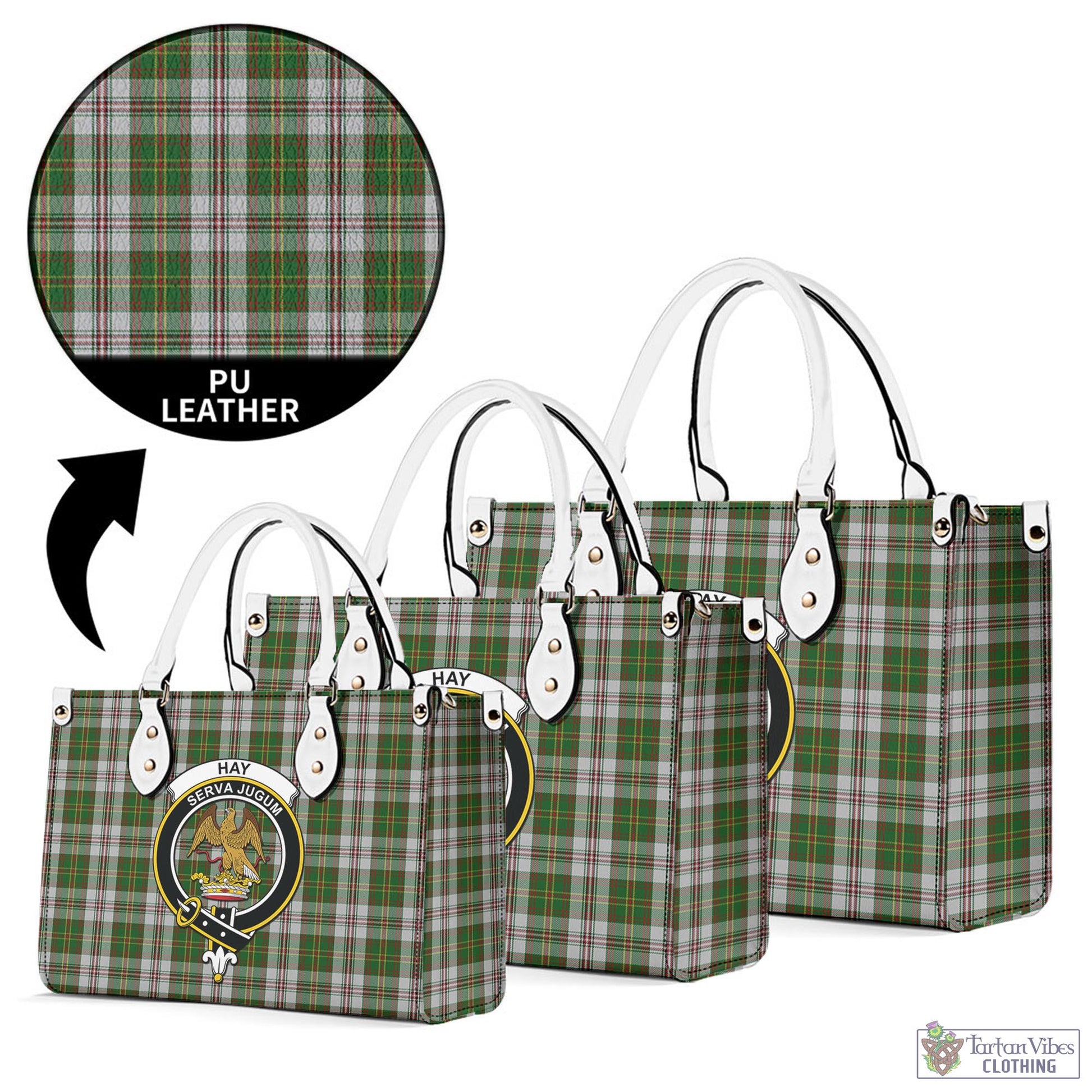 Tartan Vibes Clothing Hay White Dress Tartan Luxury Leather Handbags with Family Crest