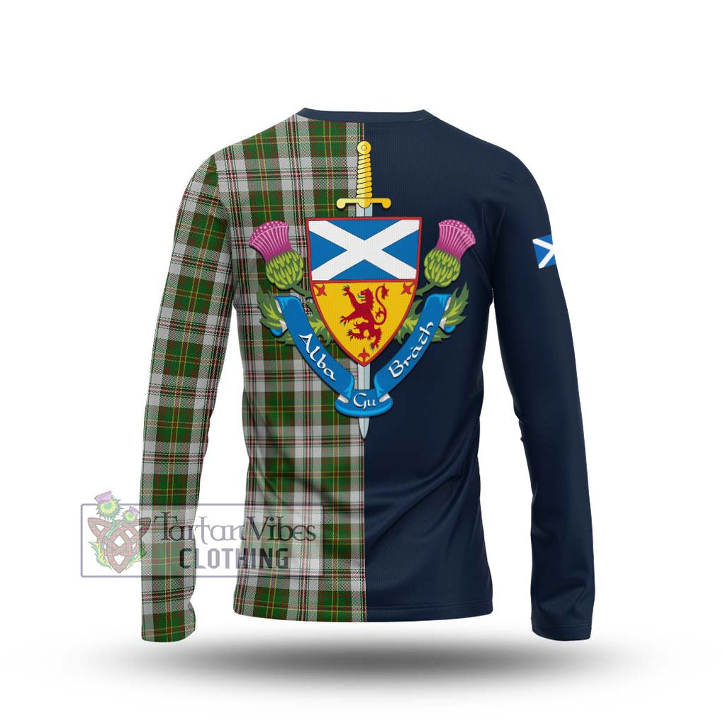 Tartan Vibes Clothing Hay White Dress Tartan Long Sleeve T-Shirt with Scottish Lion Royal Arm Half Style