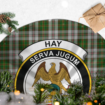 Hay White Dress Tartan Christmas Tree Skirt with Family Crest