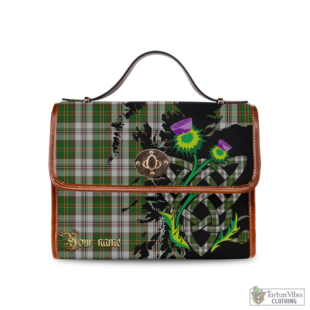 Tartan Vibes Clothing Hay White Dress Tartan Waterproof Canvas Bag with Scotland Map and Thistle Celtic Accents