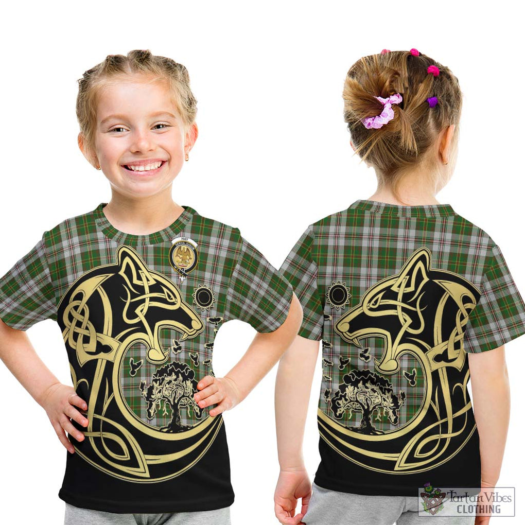 Hay White Dress Tartan Kid T-Shirt with Family Crest Celtic Wolf Style - Tartan Vibes Clothing