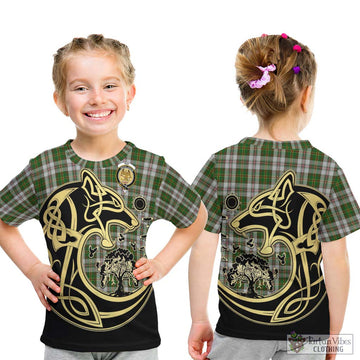 Hay White Dress Tartan Kid T-Shirt with Family Crest Celtic Wolf Style