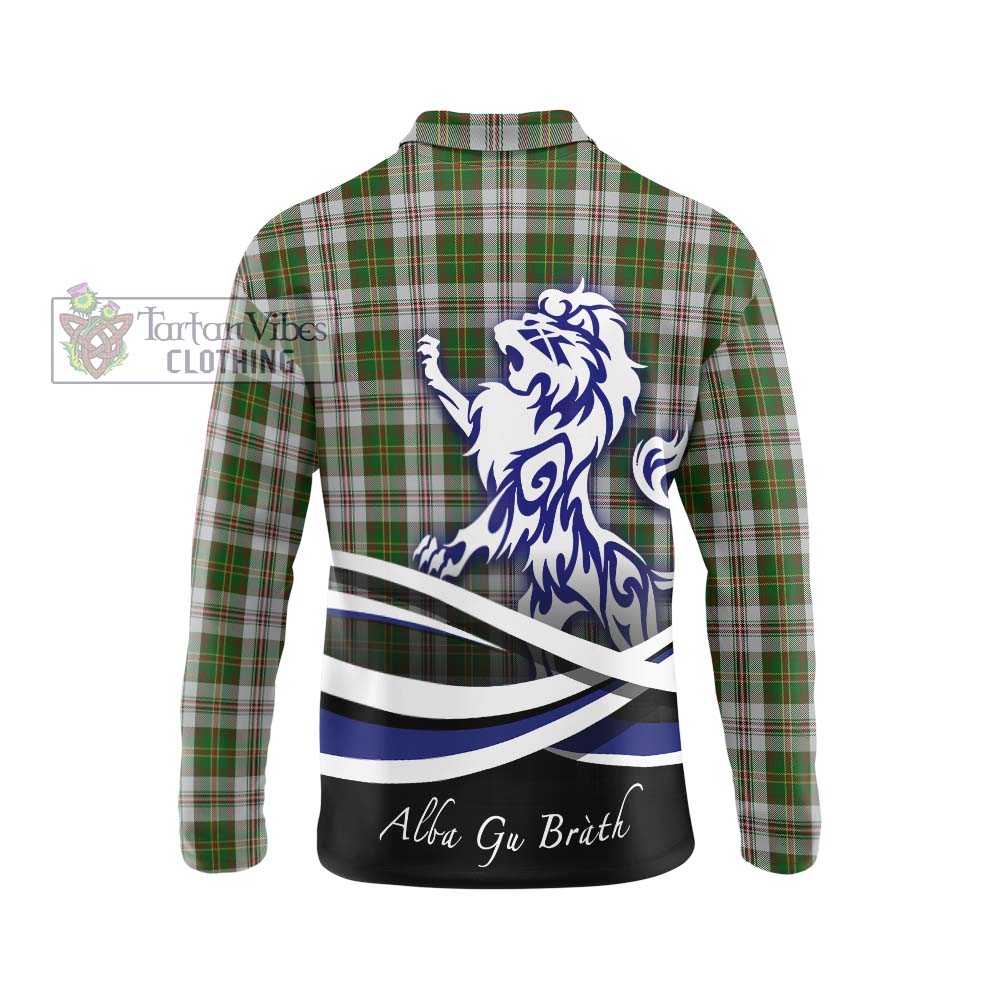 Hay White Dress Tartan Long Sleeve Polo Shirt with Alba Gu Brath Regal Lion Emblem - Tartanvibesclothing Shop