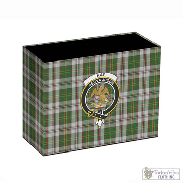 Hay White Dress Tartan Pen Holder with Family Crest