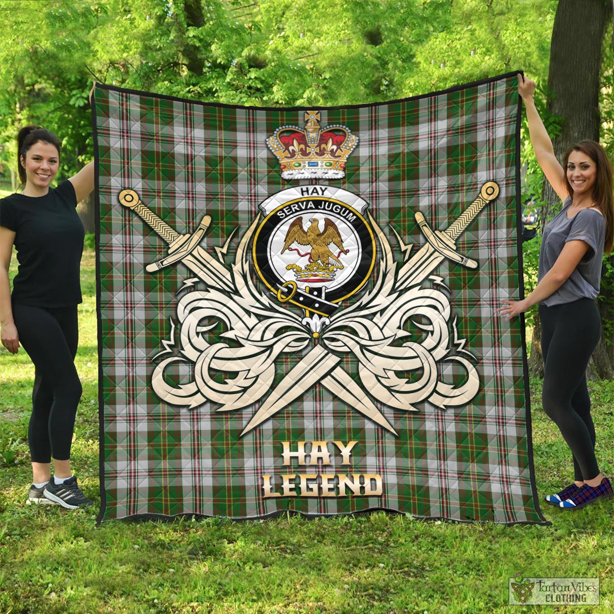 Tartan Vibes Clothing Hay White Dress Tartan Quilt with Clan Crest and the Golden Sword of Courageous Legacy