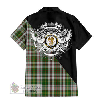 Hay White Dress Tartan Short Sleeve Button Shirt with Family Crest and Military Logo Style