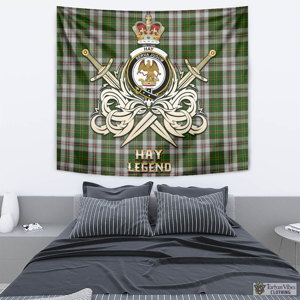 Tartan Vibes Clothing Hay White Dress Tartan Tapestry with Clan Crest and the Golden Sword of Courageous Legacy