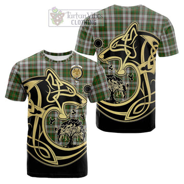 Hay White Dress Tartan Cotton T-shirt with Family Crest Celtic Wolf Style