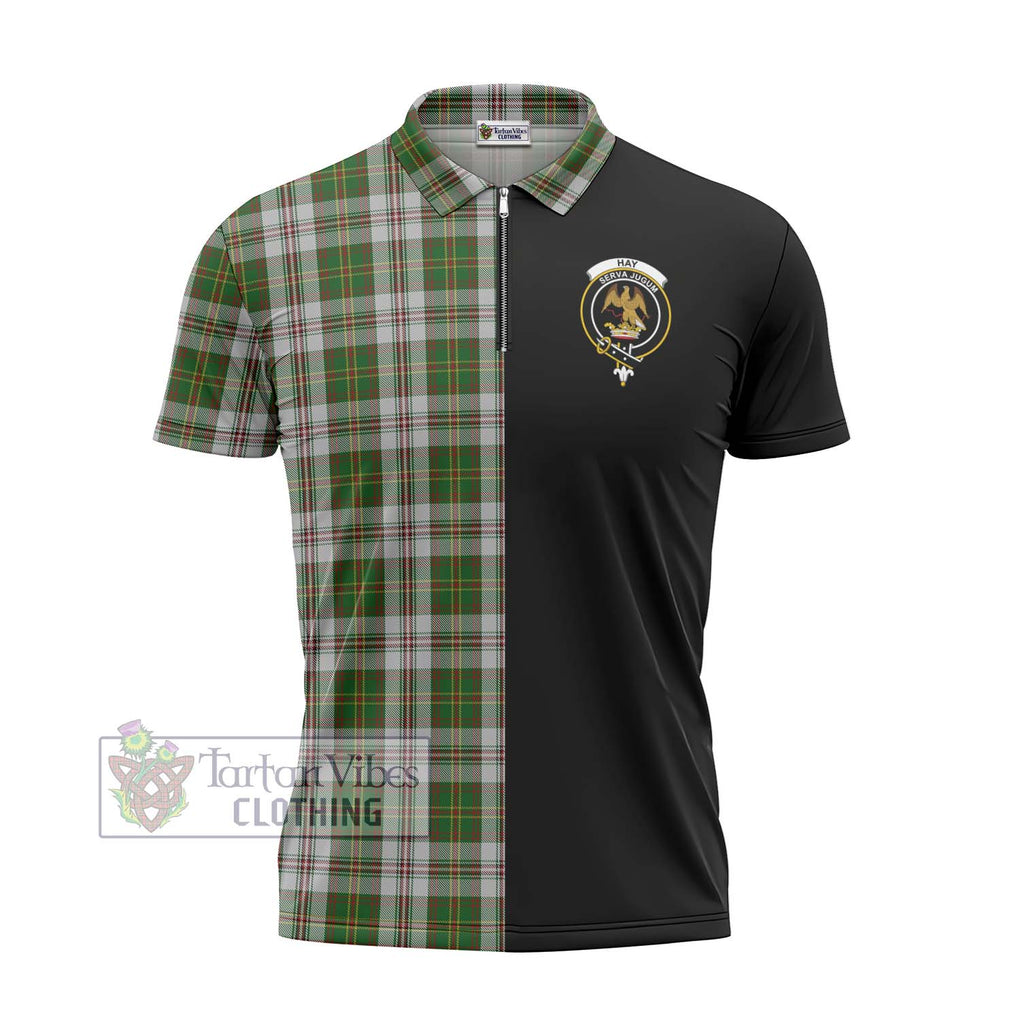 Hay White Dress Tartan Zipper Polo Shirt with Family Crest and Half Of Me Style - Tartanvibesclothing Shop