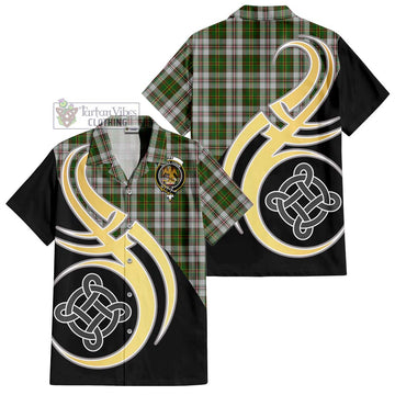 Hay White Dress Tartan Short Sleeve Button Shirt with Family Crest and Celtic Symbol Style