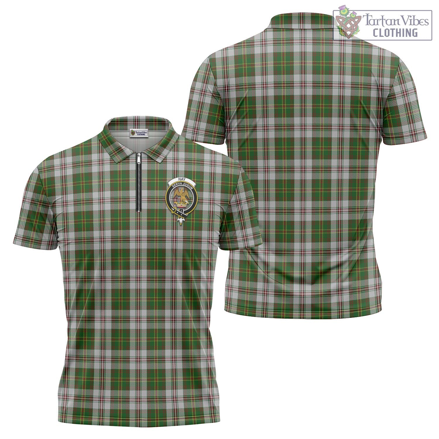 Tartan Vibes Clothing Hay White Dress Tartan Zipper Polo Shirt with Family Crest