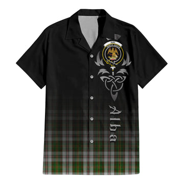 Hay White Dress Tartan Short Sleeve Button Up Shirt Featuring Alba Gu Brath Family Crest Celtic Inspired