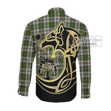 Hay White Dress Tartan Long Sleeve Button Shirt with Family Crest Celtic Wolf Style