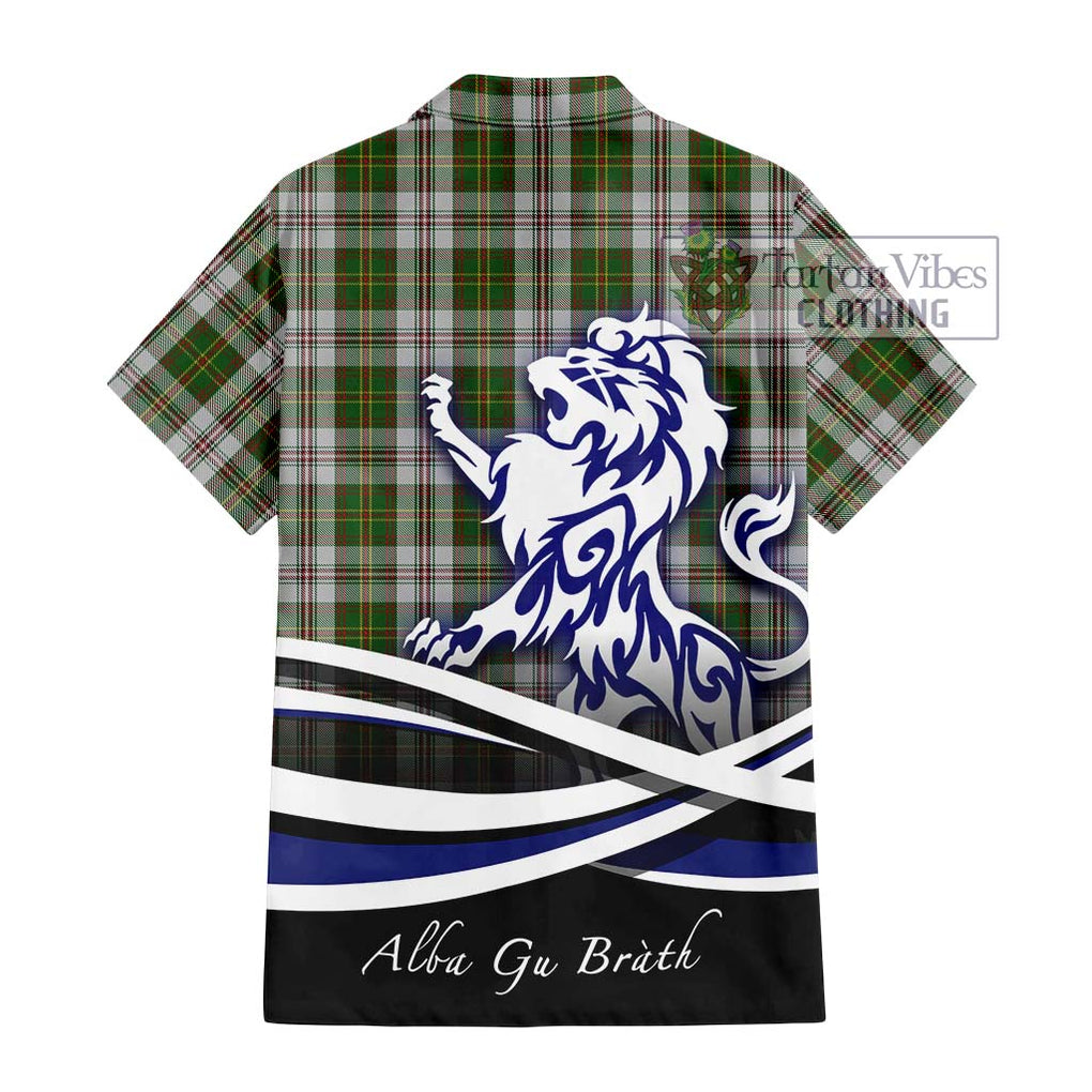 Hay White Dress Tartan Short Sleeve Button Shirt with Alba Gu Brath Regal Lion Emblem - Tartanvibesclothing Shop