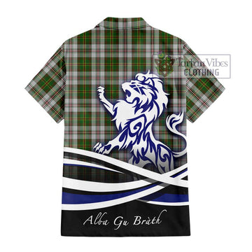 Hay White Dress Tartan Short Sleeve Button Shirt with Alba Gu Brath Regal Lion Emblem