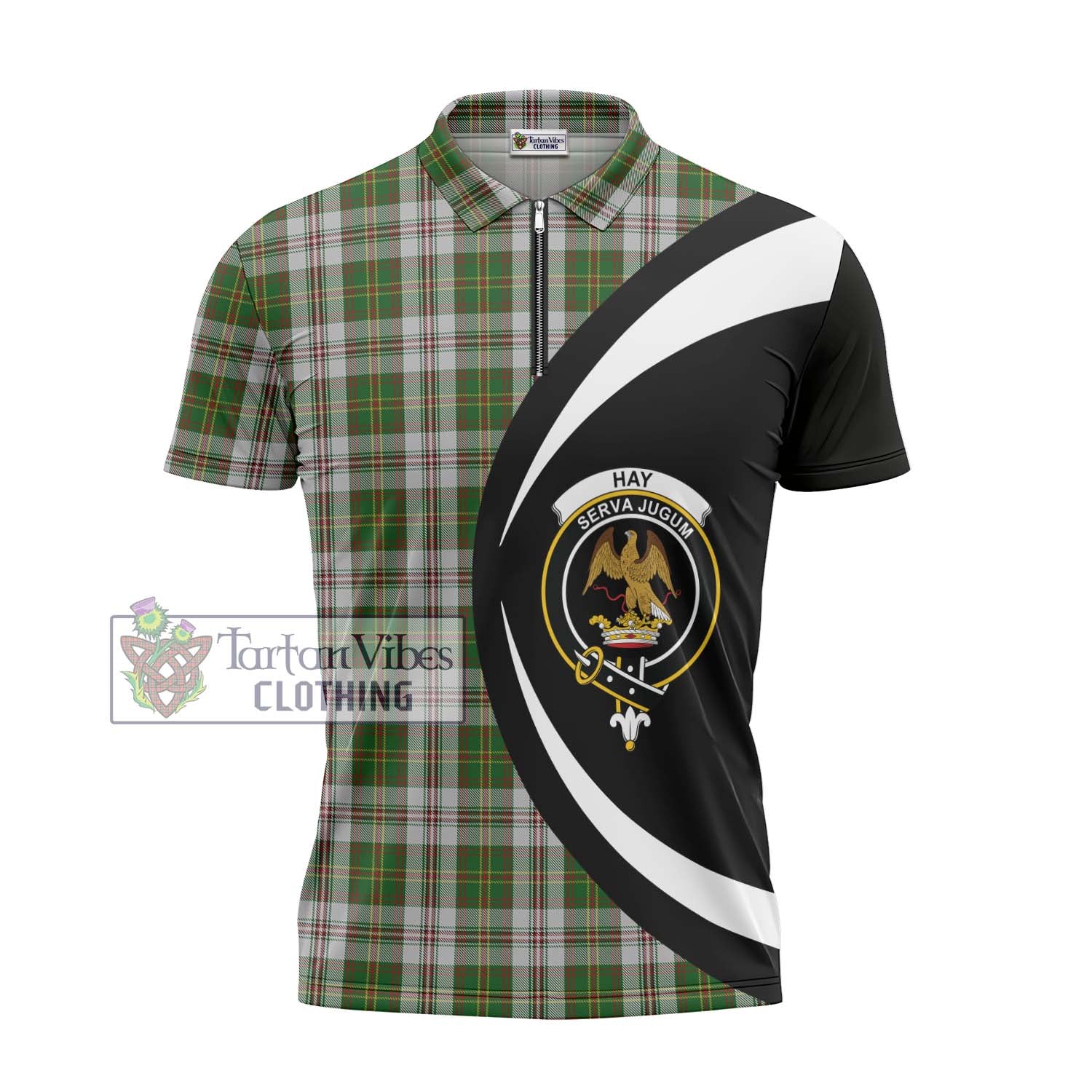 Tartan Vibes Clothing Hay White Dress Tartan Zipper Polo Shirt with Family Crest Circle Style