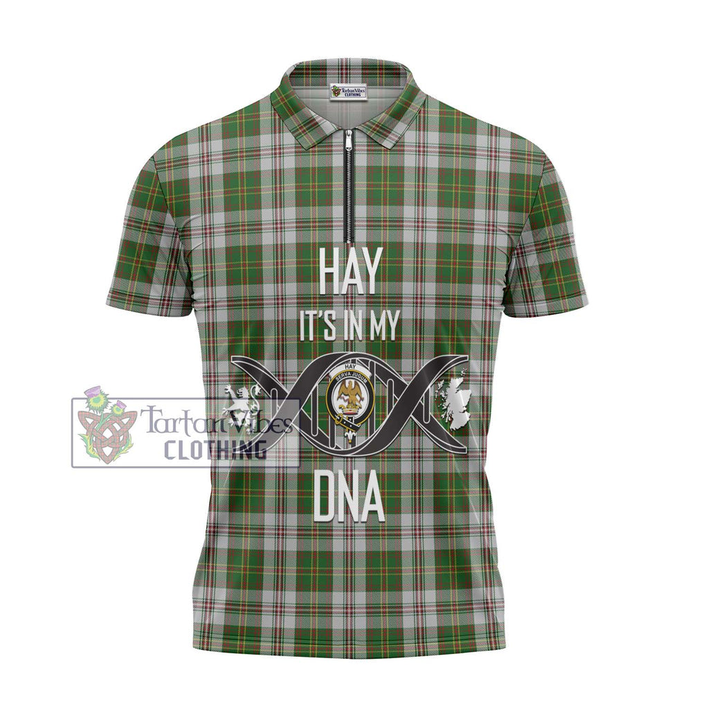 Hay White Dress Tartan Zipper Polo Shirt with Family Crest DNA In Me Style - Tartanvibesclothing Shop