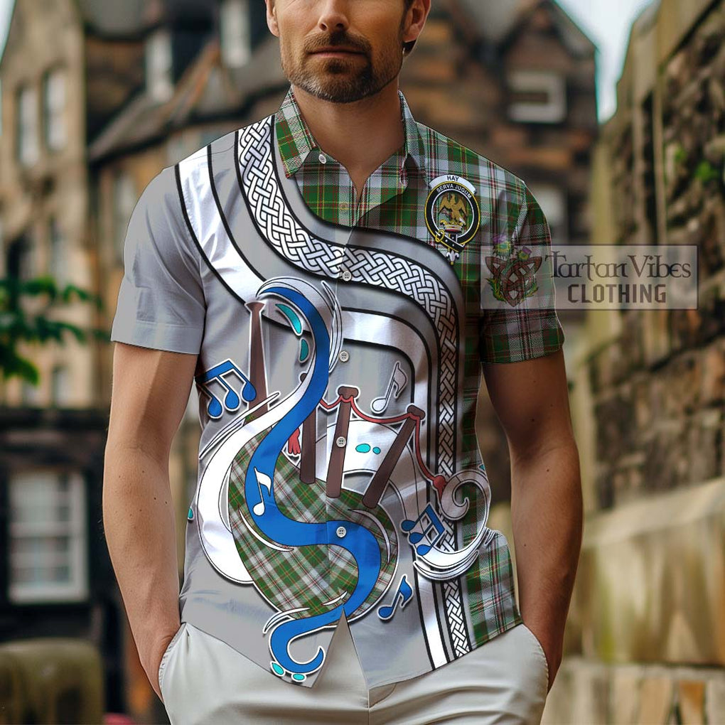 Hay White Dress Tartan Short Sleeve Button Shirt with Epic Bagpipe Style - Tartanvibesclothing Shop