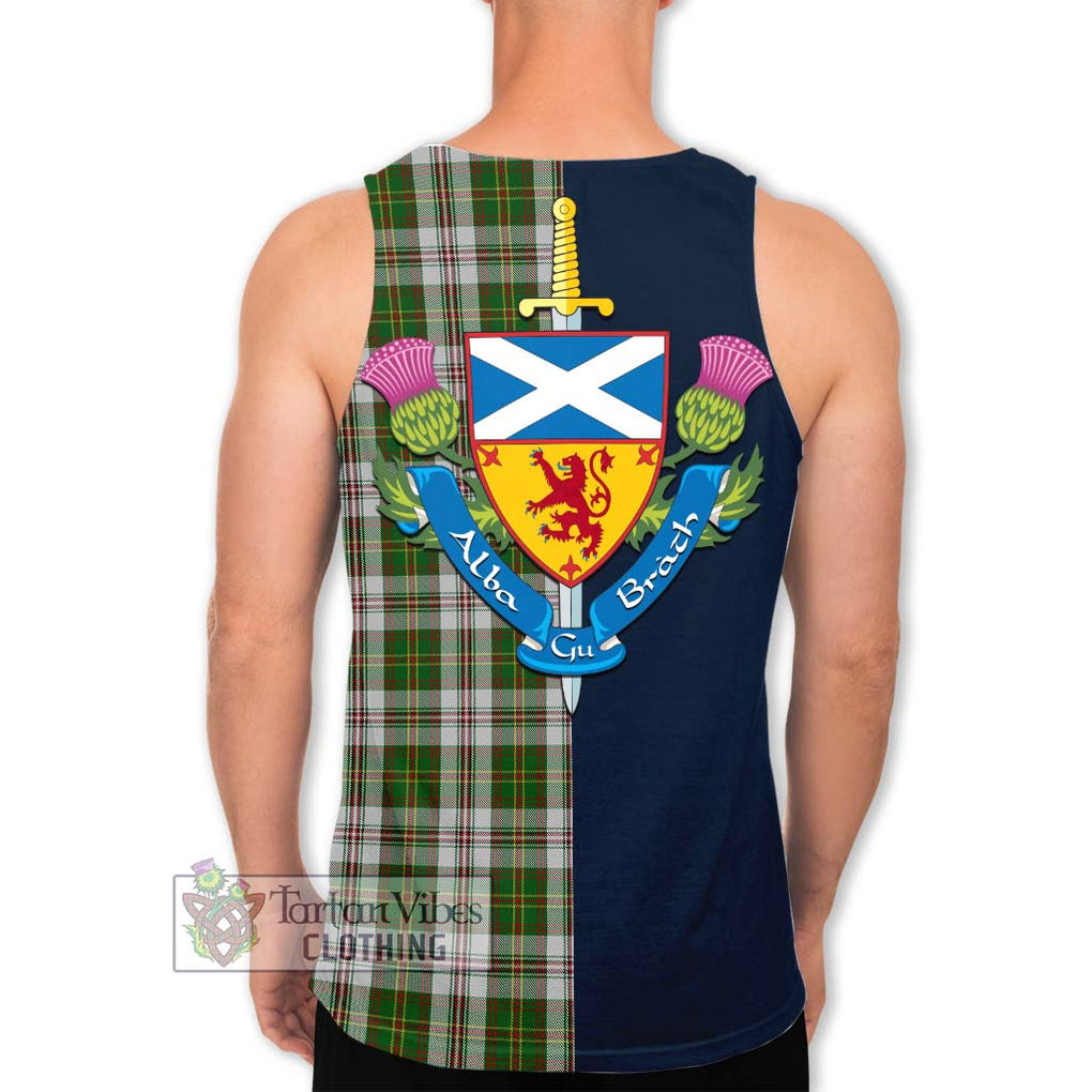 Tartan Vibes Clothing Hay White Dress Tartan Men's Tank Top with Scottish Lion Royal Arm Half Style