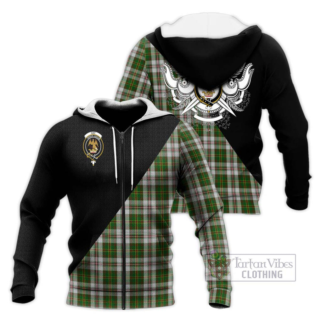 Hay White Dress Tartan Knitted Hoodie with Family Crest and Military Logo Style Unisex Knitted Zip Hoodie - Tartanvibesclothing Shop