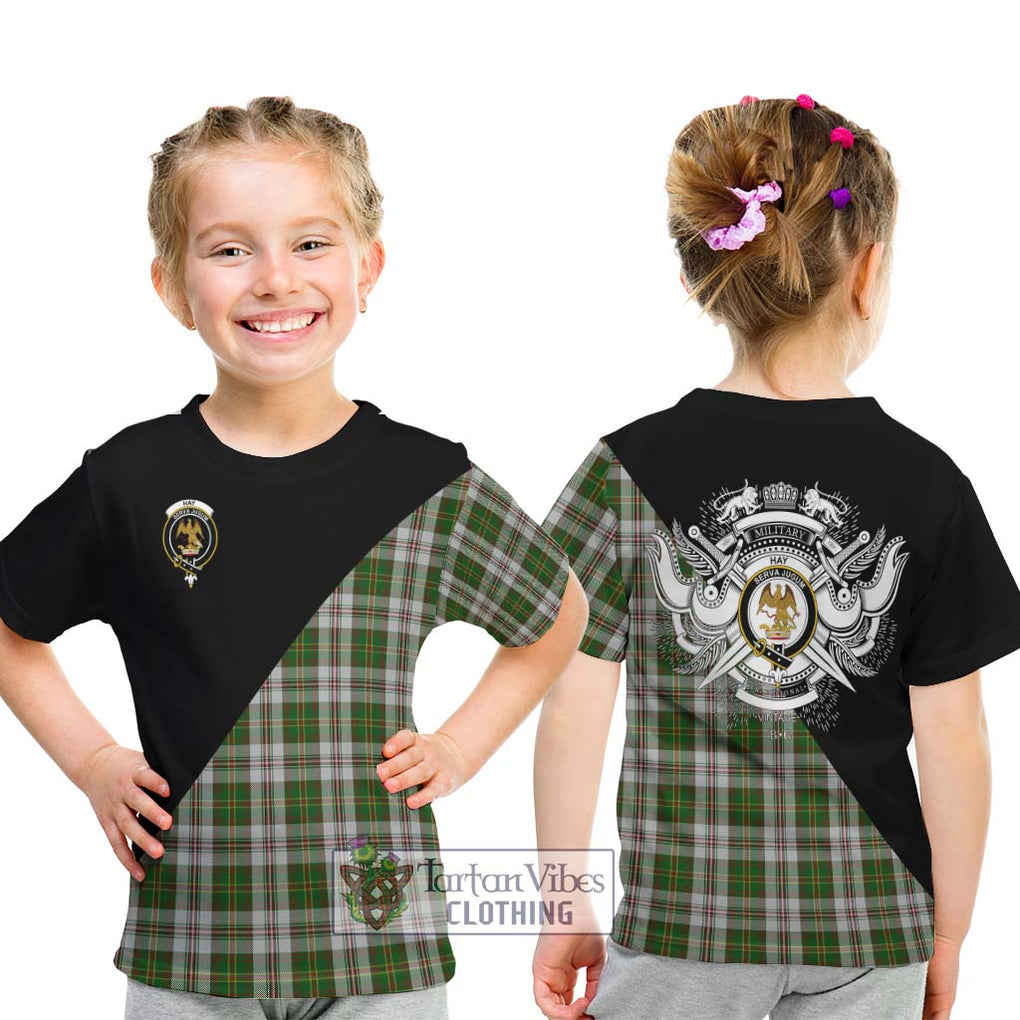 Hay White Dress Tartan Kid T-Shirt with Family Crest and Military Logo Style - Tartanvibesclothing Shop