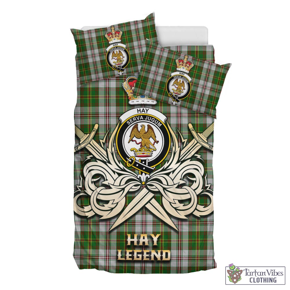 Tartan Vibes Clothing Hay White Dress Tartan Bedding Set with Clan Crest and the Golden Sword of Courageous Legacy