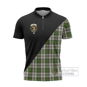 Hay White Dress Tartan Zipper Polo Shirt with Family Crest and Military Logo Style