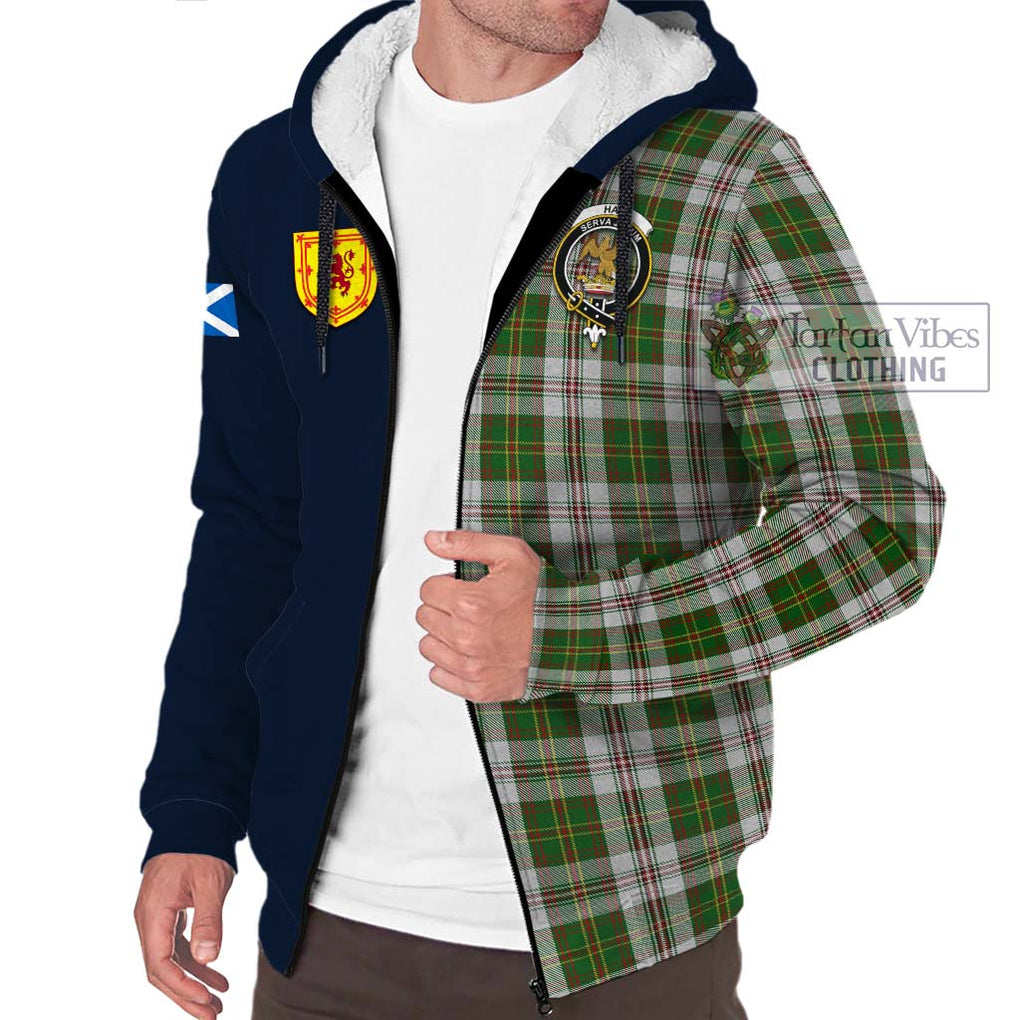 Tartan Vibes Clothing Hay White Dress Tartan Sherpa Hoodie with Scottish Lion Royal Arm Half Style