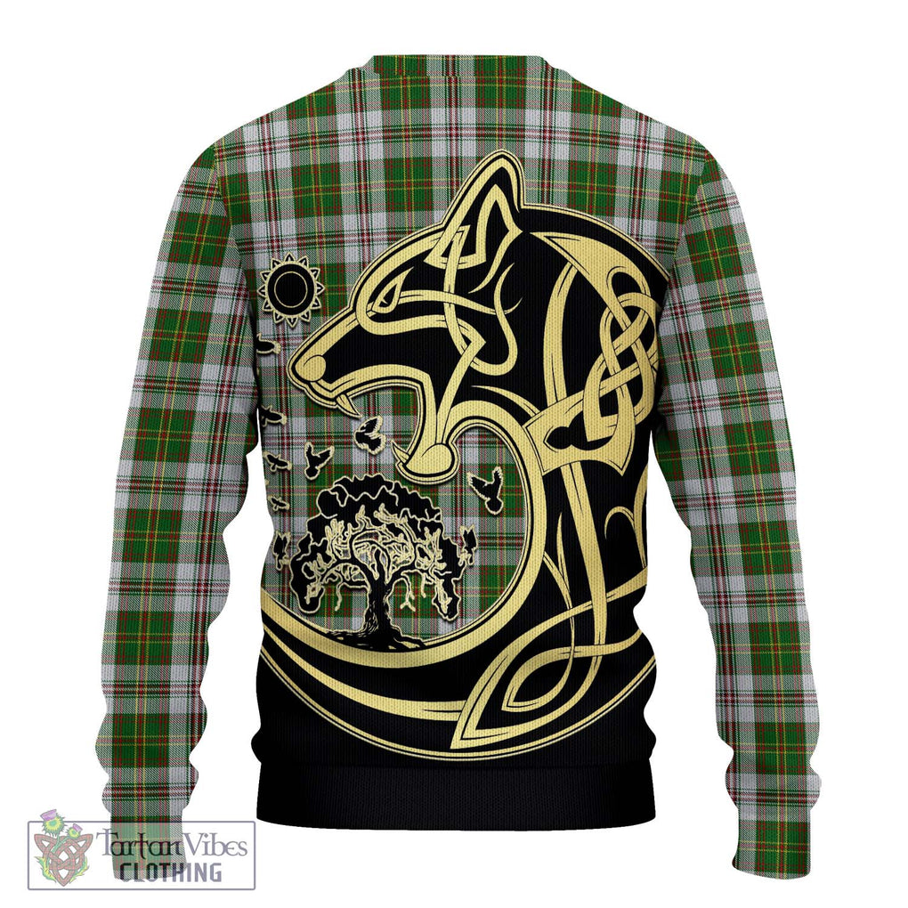 Hay White Dress Tartan Knitted Sweater with Family Crest Celtic Wolf Style - Tartan Vibes Clothing