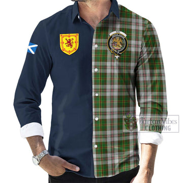 Hay White Dress Tartan Long Sleeve Button Shirt Alba with Scottish Lion Royal Arm Half Style