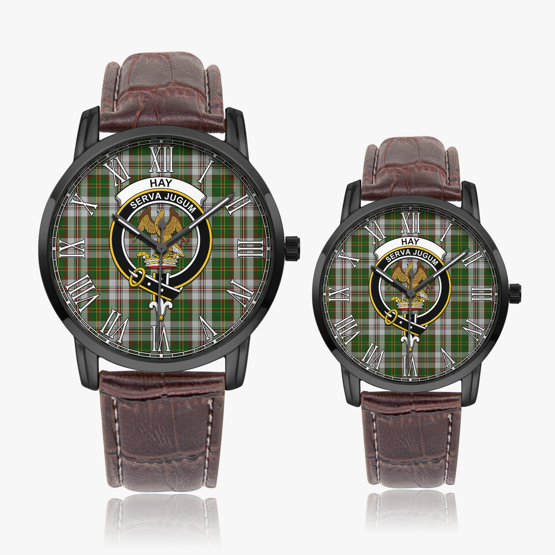 Hay White Dress Tartan Family Crest Leather Strap Quartz Watch - Tartanvibesclothing