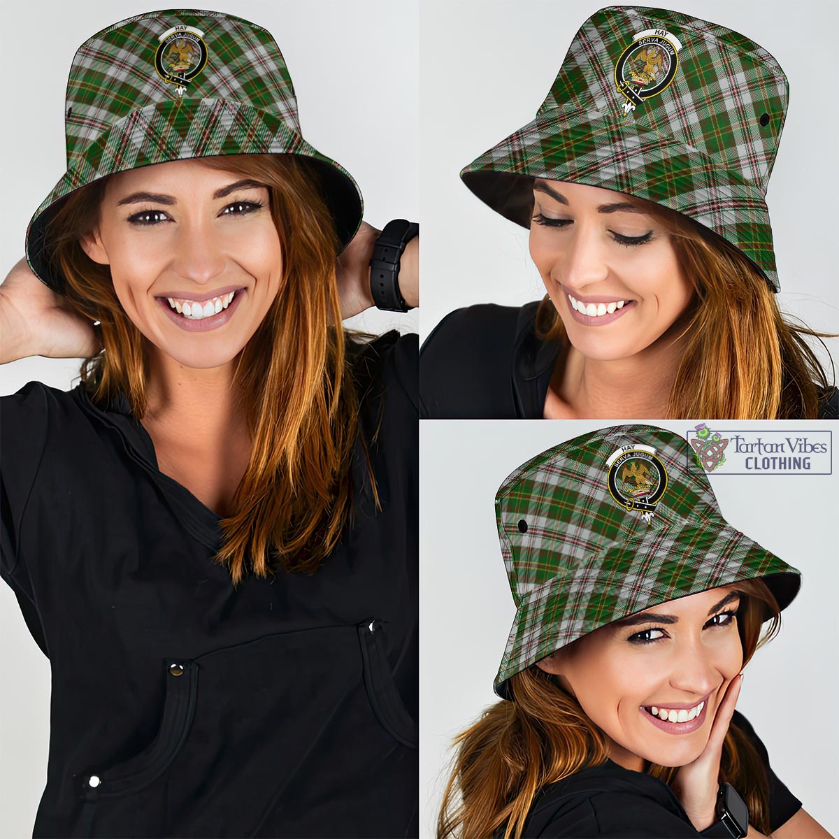 Tartan Vibes Clothing Hay White Dress Tartan Bucket Hat with Family Crest