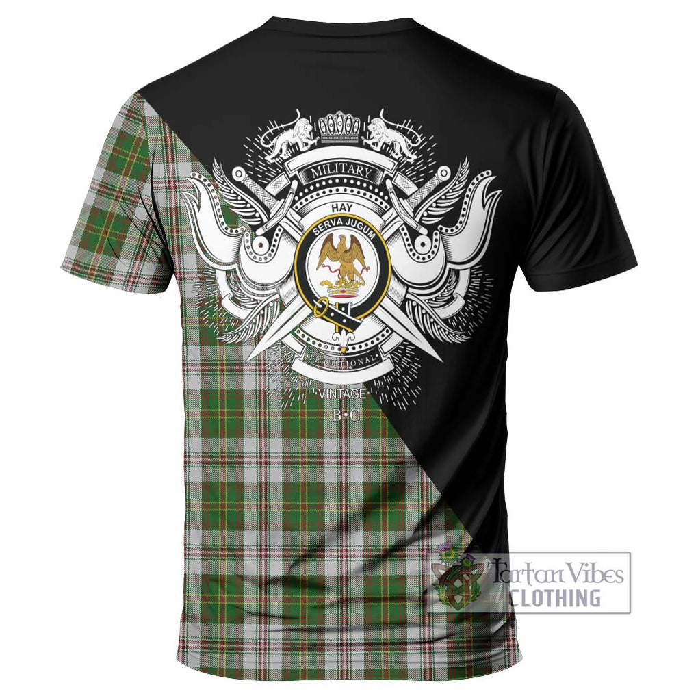 Hay White Dress Tartan T-Shirt with Family Crest and Military Logo Style - Tartanvibesclothing Shop