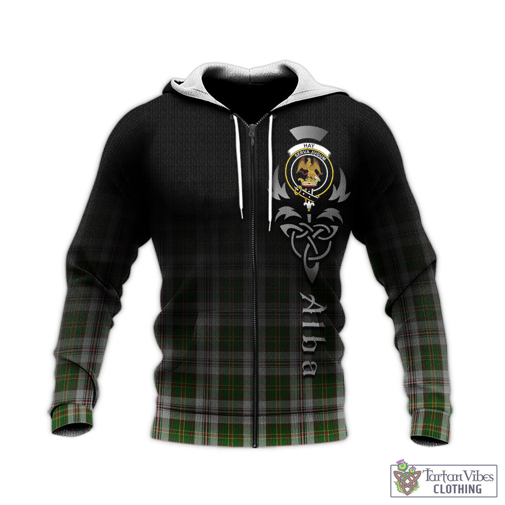 Tartan Vibes Clothing Hay White Dress Tartan Knitted Hoodie Featuring Alba Gu Brath Family Crest Celtic Inspired