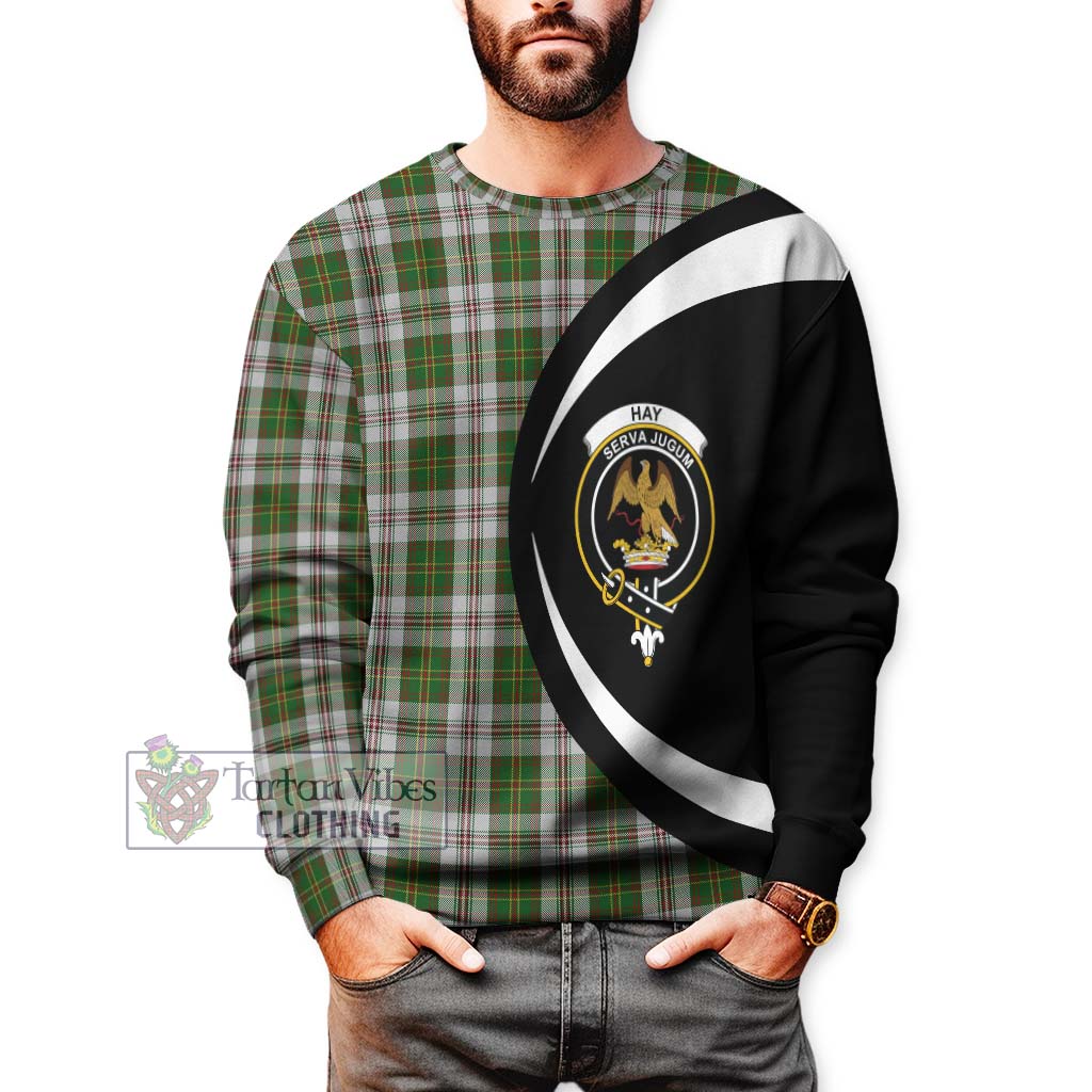 Hay White Dress Tartan Sweatshirt with Family Crest Circle Style - Tartan Vibes Clothing