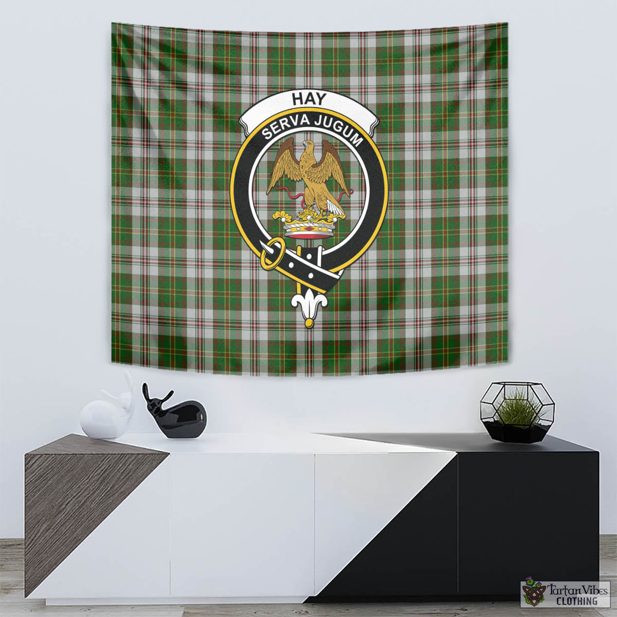 Tartan Vibes Clothing Hay White Dress Tartan Tapestry Wall Hanging and Home Decor for Room with Family Crest