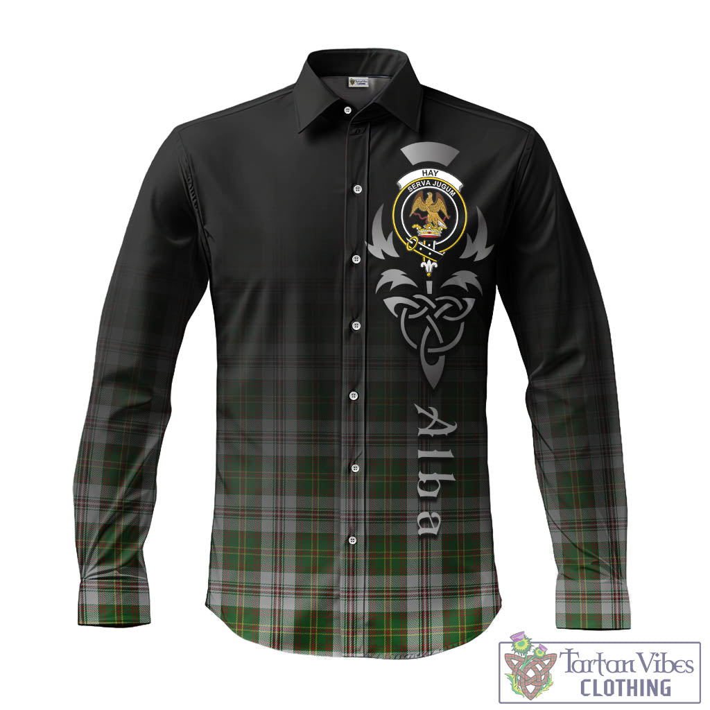 Tartan Vibes Clothing Hay White Dress Tartan Long Sleeve Button Up Featuring Alba Gu Brath Family Crest Celtic Inspired