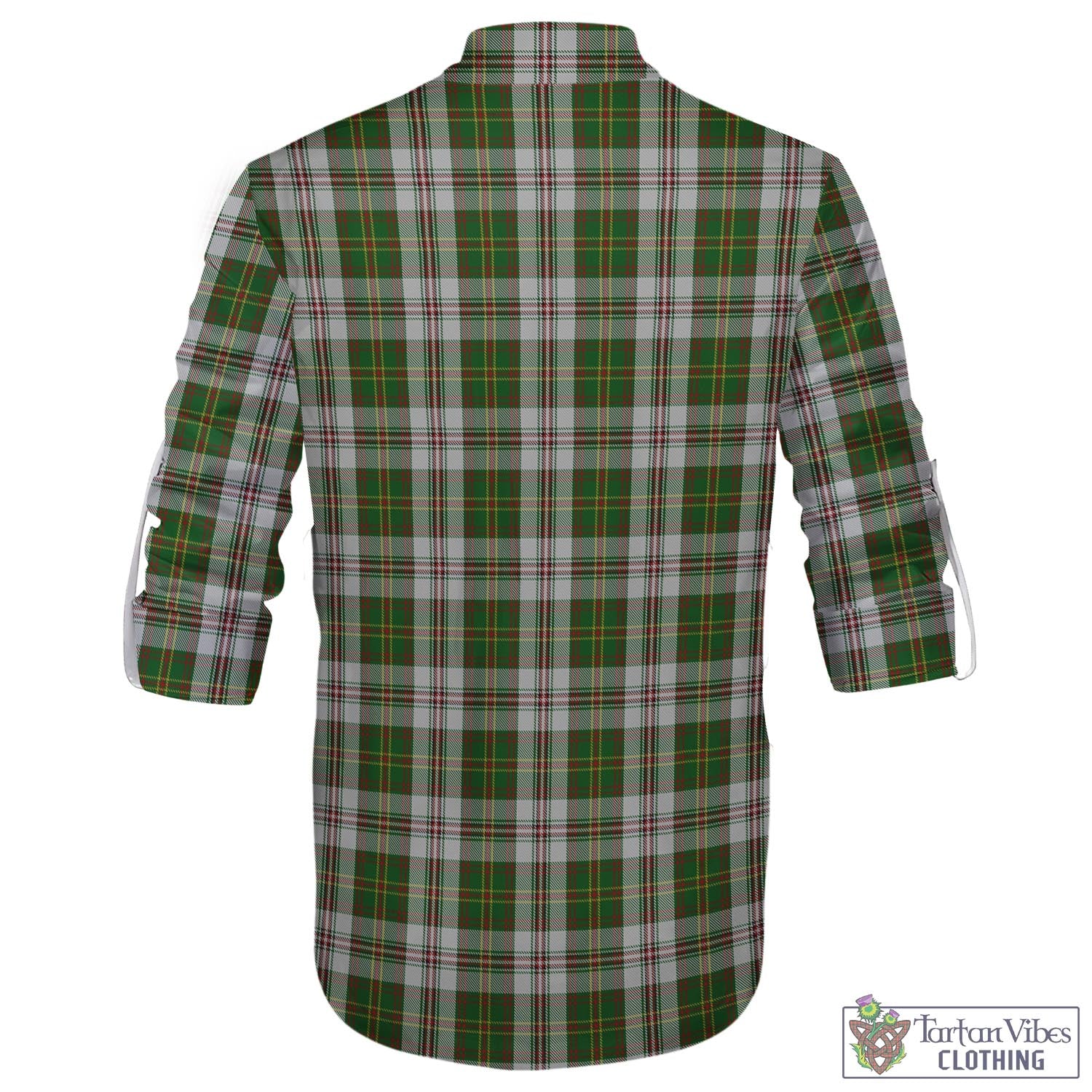 Tartan Vibes Clothing Hay White Dress Tartan Men's Scottish Traditional Jacobite Ghillie Kilt Shirt with Family Crest