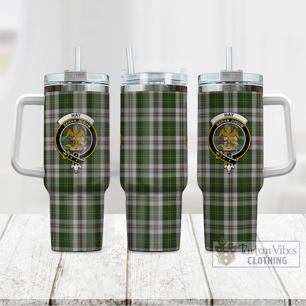 Tartan Vibes Clothing Hay White Dress Tartan and Family Crest Tumbler with Handle