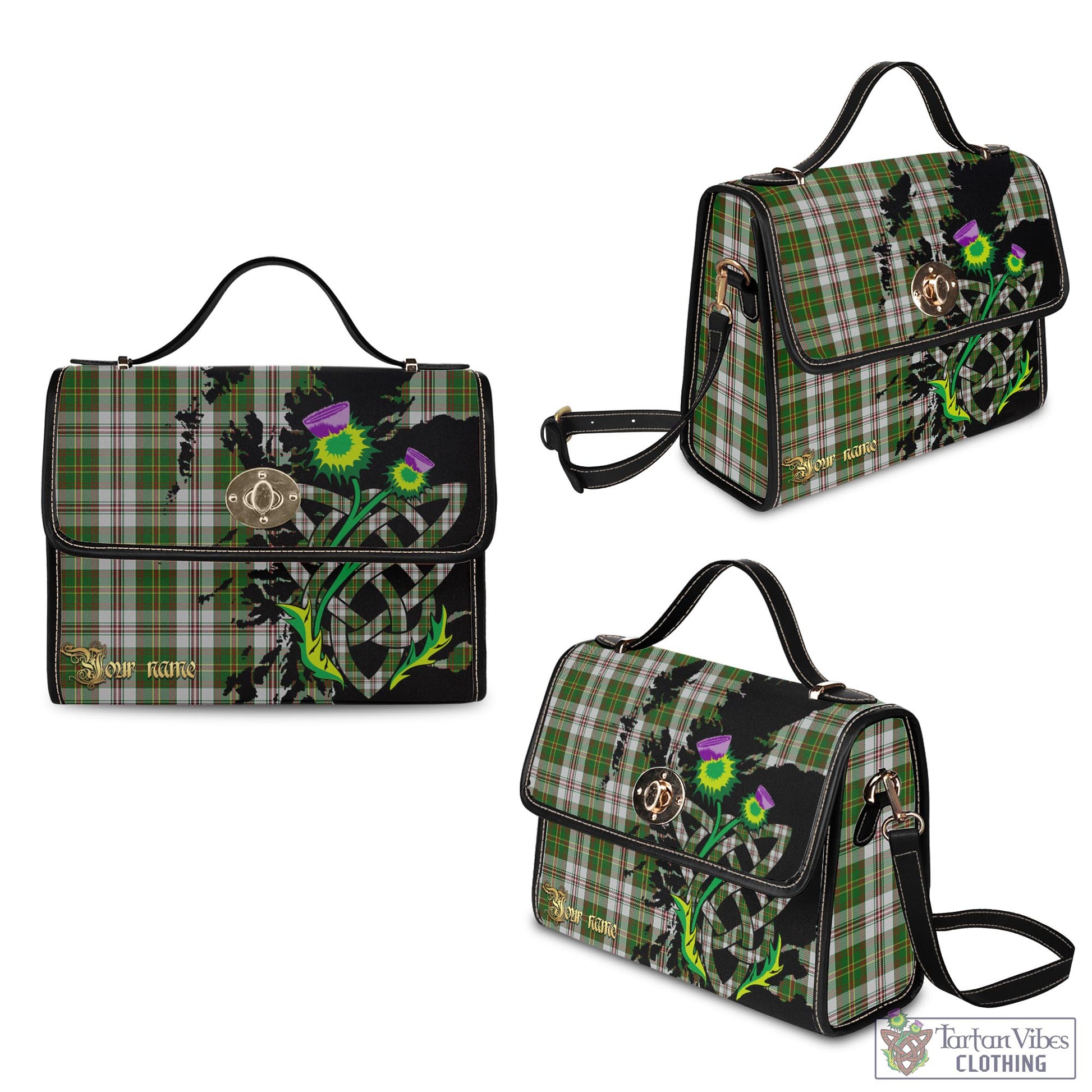 Tartan Vibes Clothing Hay White Dress Tartan Waterproof Canvas Bag with Scotland Map and Thistle Celtic Accents