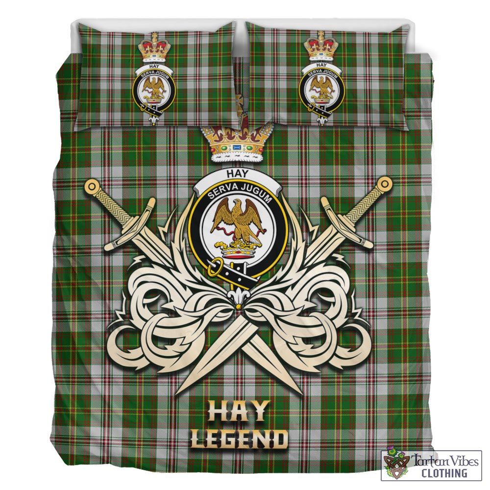 Tartan Vibes Clothing Hay White Dress Tartan Bedding Set with Clan Crest and the Golden Sword of Courageous Legacy