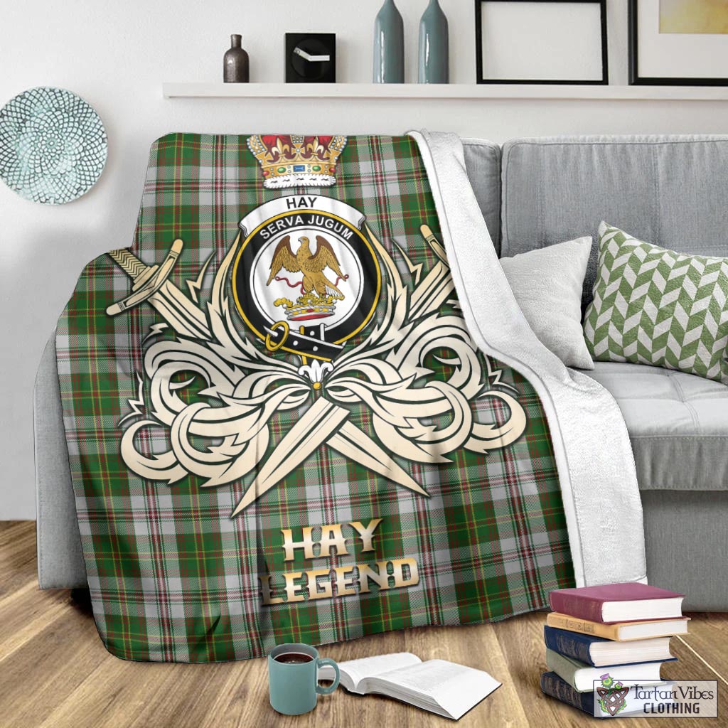 Tartan Vibes Clothing Hay White Dress Tartan Blanket with Clan Crest and the Golden Sword of Courageous Legacy