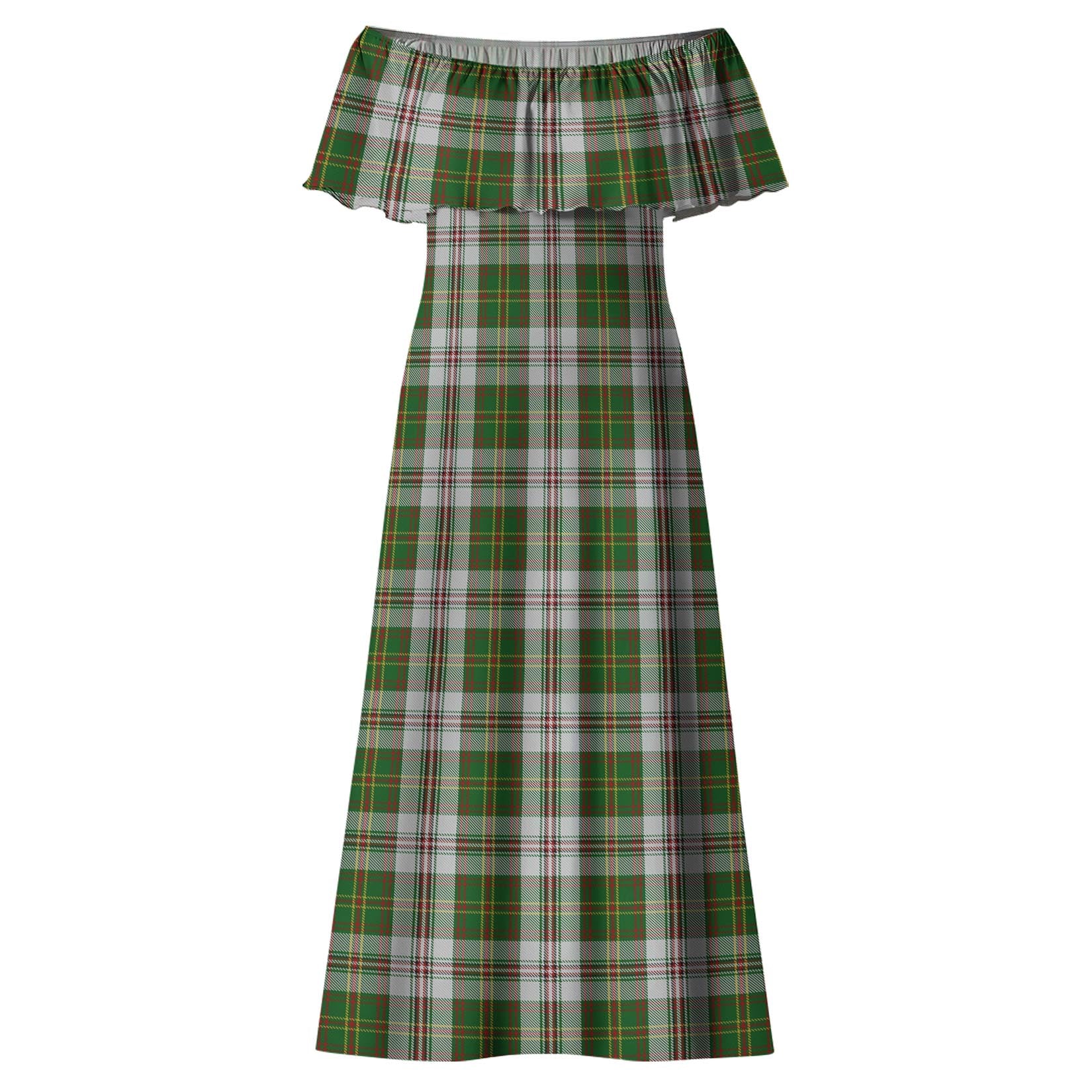 Hay White Dress Tartan Off Shoulder Long Dress - Tartanvibesclothing