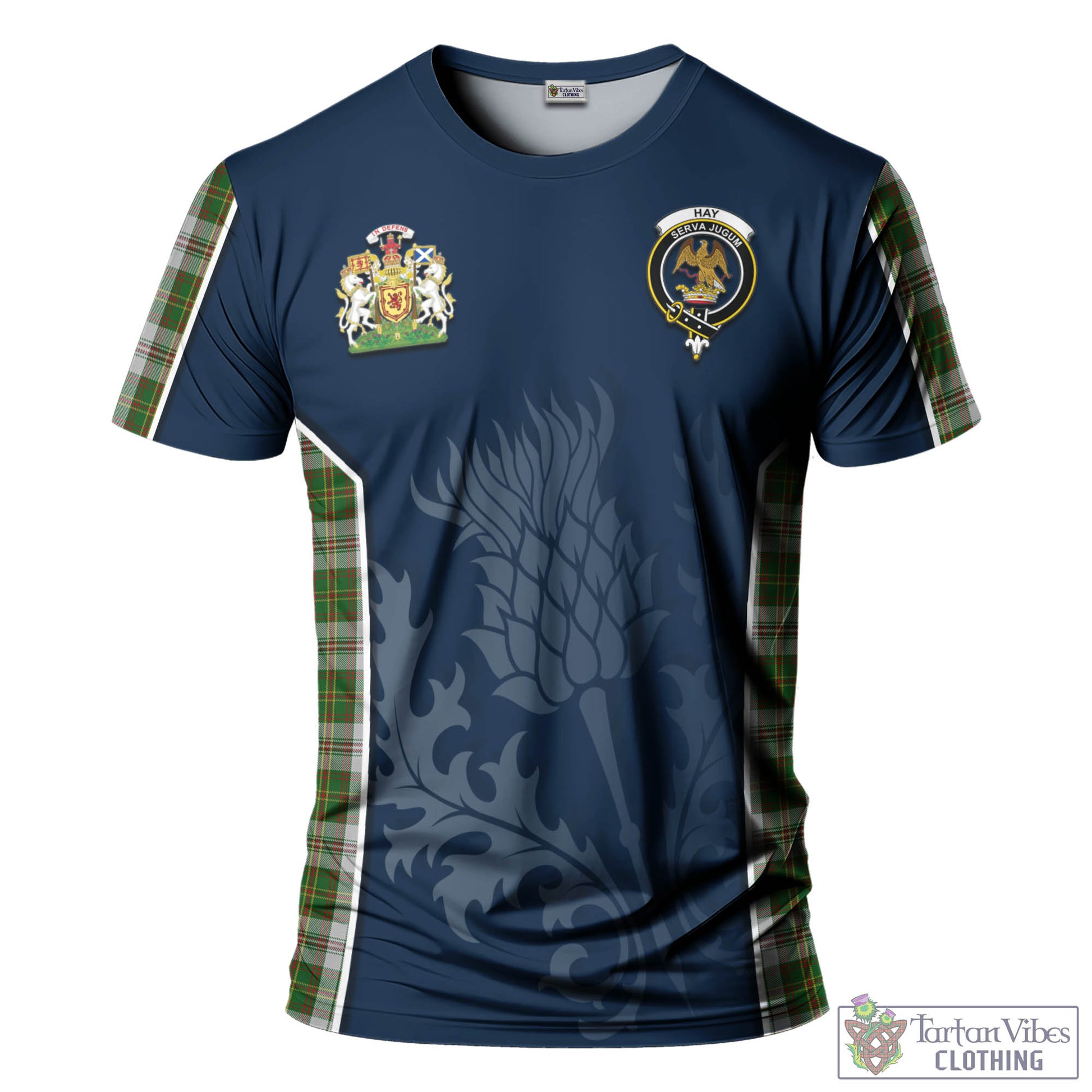 Tartan Vibes Clothing Hay White Dress Tartan T-Shirt with Family Crest and Scottish Thistle Vibes Sport Style