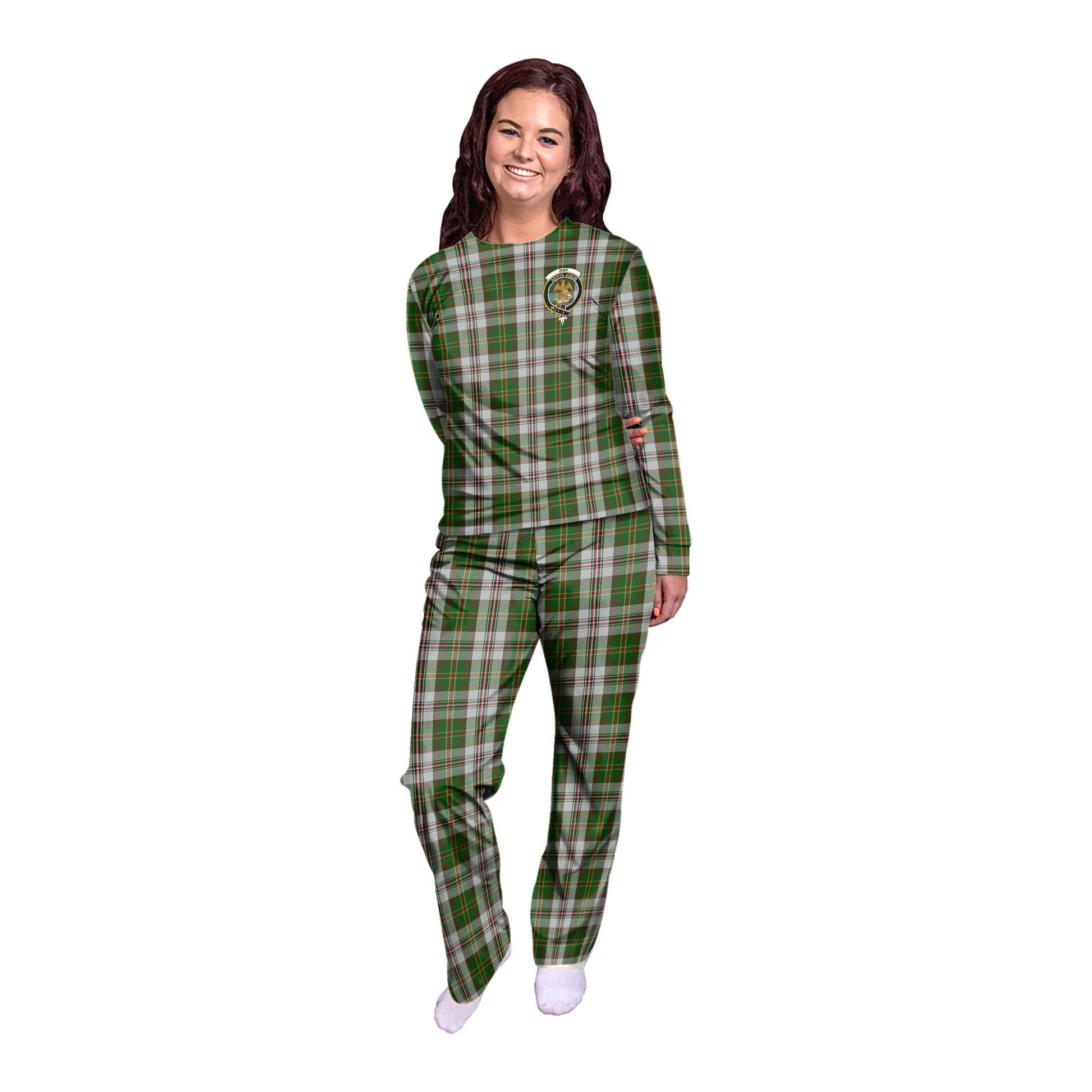 Hay White Dress Tartan Pajamas Family Set with Family Crest - Tartan Vibes Clothing