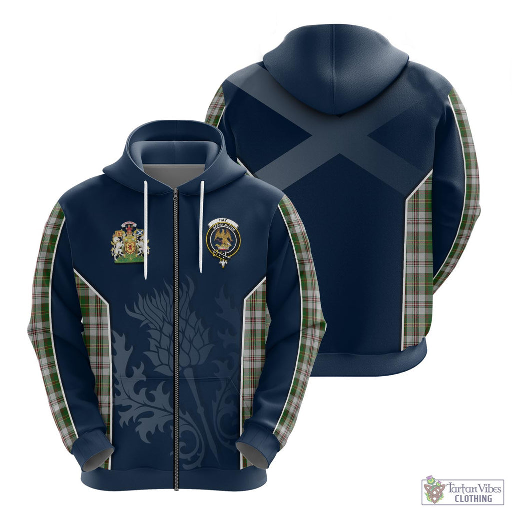 Tartan Vibes Clothing Hay White Dress Tartan Hoodie with Family Crest and Scottish Thistle Vibes Sport Style