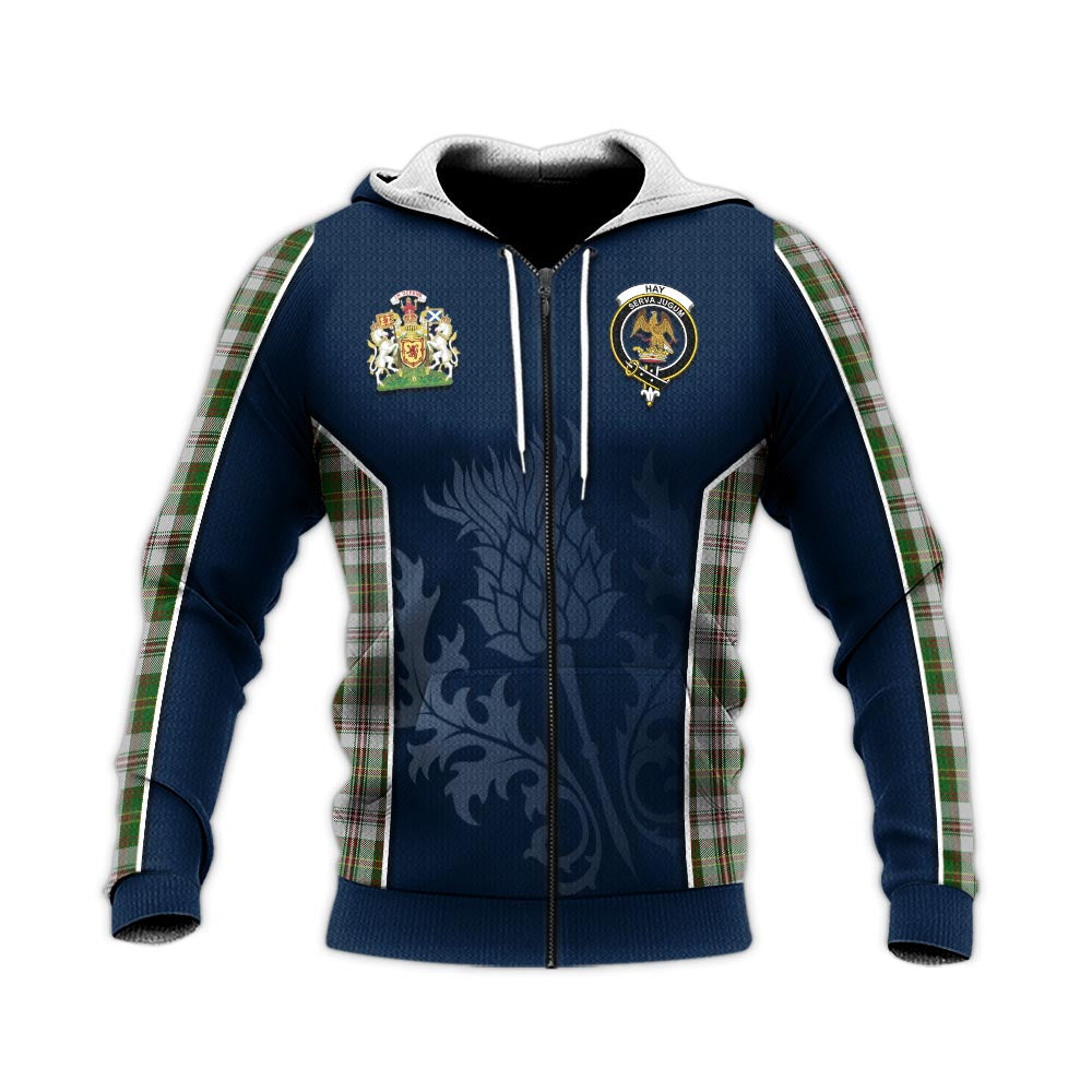 Tartan Vibes Clothing Hay White Dress Tartan Knitted Hoodie with Family Crest and Scottish Thistle Vibes Sport Style