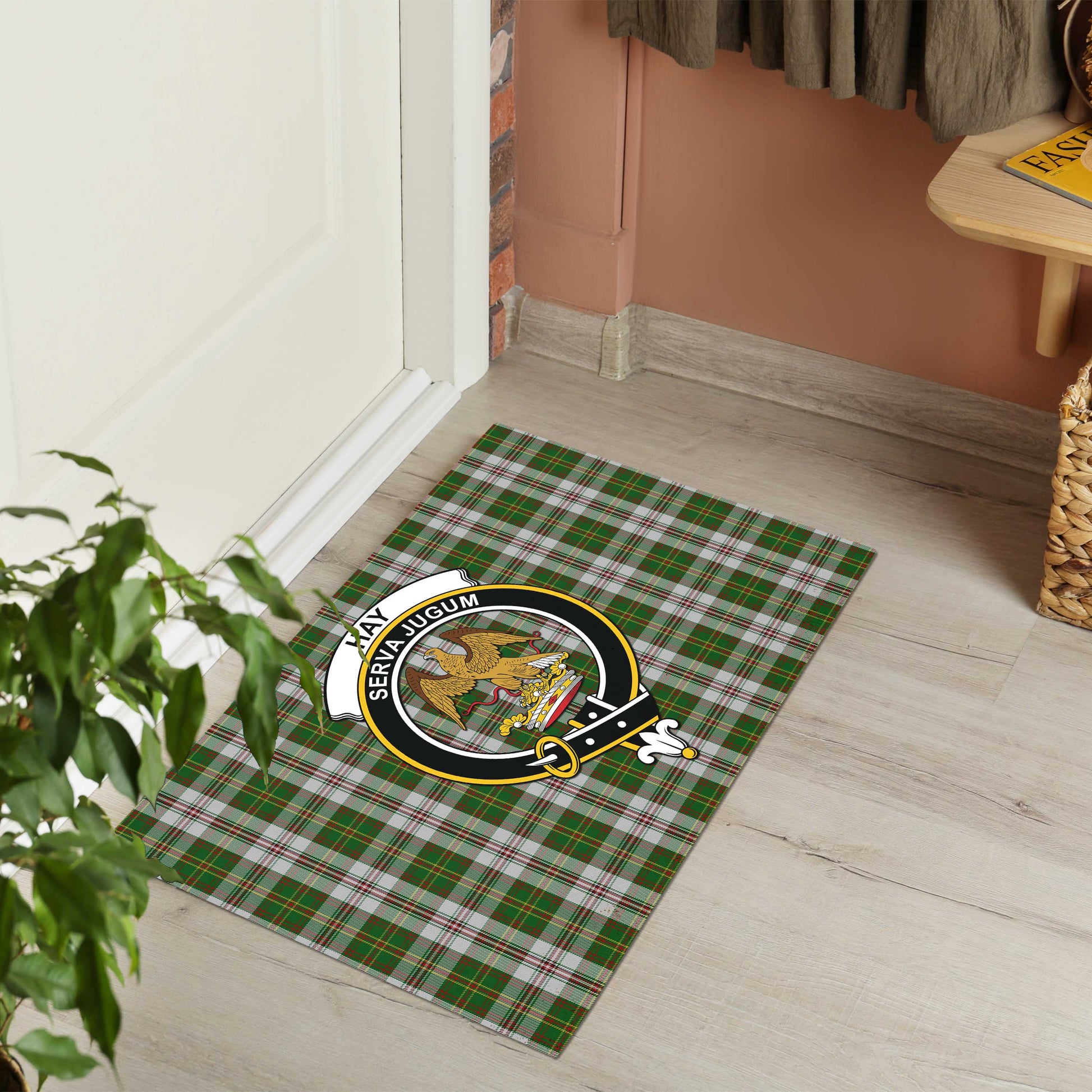 Hay White Dress Tartan Door Mat with Family Crest - Tartanvibesclothing