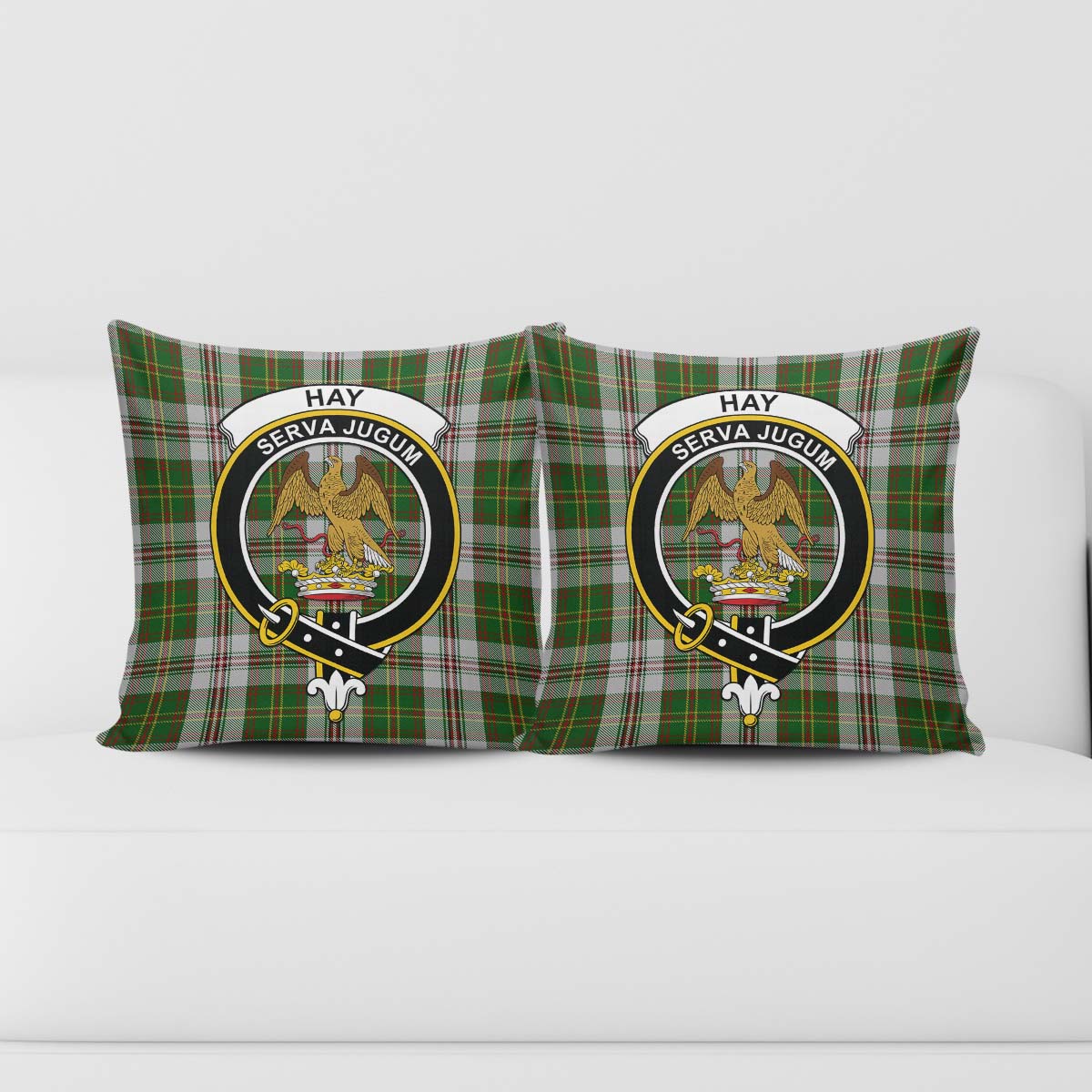 Hay White Dress Tartan Pillow Cover with Family Crest - Tartanvibesclothing