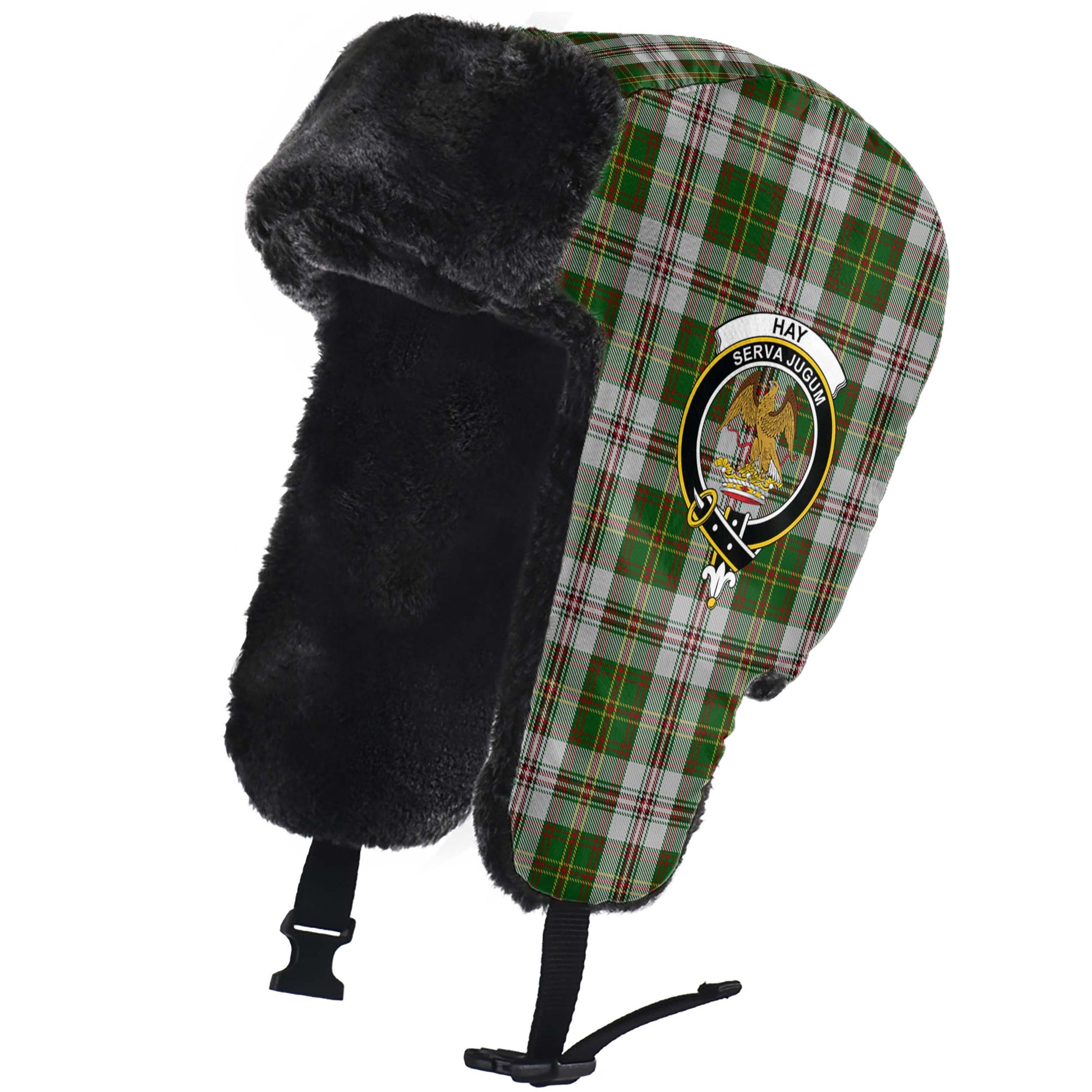 Hay White Dress Tartan Winter Trapper Hat with Family Crest - Tartanvibesclothing